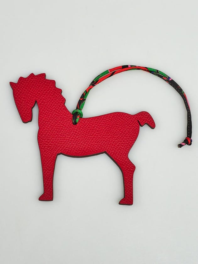 Hermes Rouge Casaque Epsom and Havane Clemence Leather Petit H Reversible Horse Bag Charm