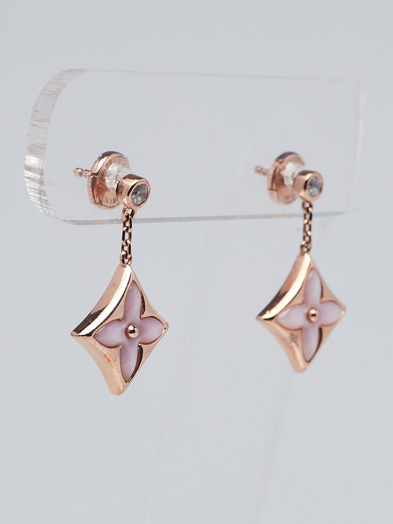 Louis Vuitton 18K Pink Gold Diamond Mother of Pearl Color Blossom Long Single Earring