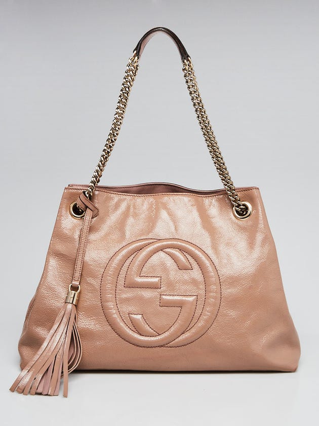 Gucci Beige Patent Leather Soho Chain Tote Bag