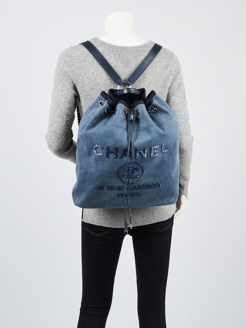 Chanel Blue Denim Canvas and Sequin Deauville Backpack Bag - Yoogi's Closet