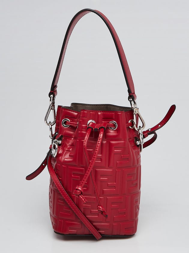 Fendi Red Embossed Leather Mon Tresor Mini Bucket Bag-8BS010 