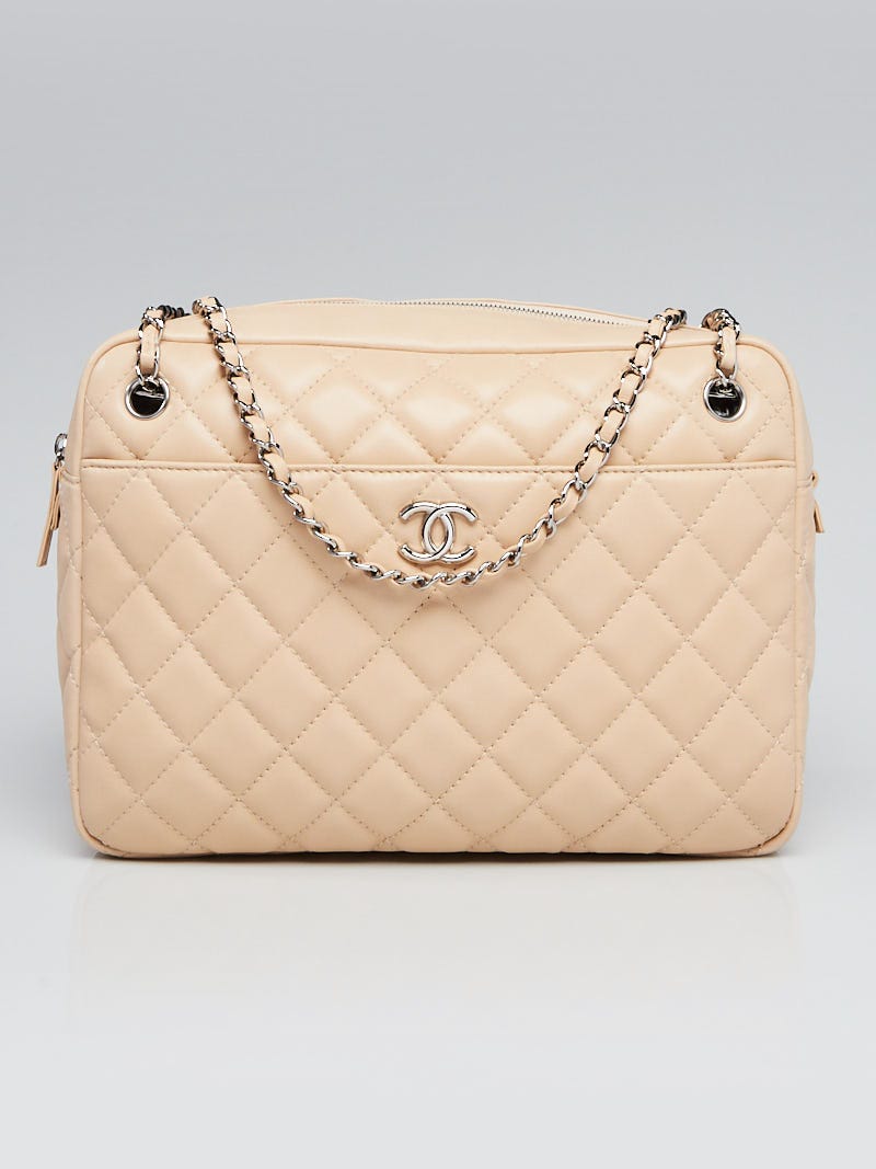 Chanel Light Beige Quilted Lambskin Leather Large Camera Case Bag
