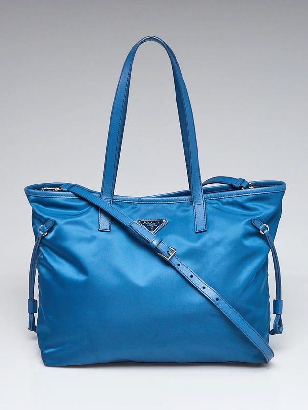 Prada Cobalto Tessuto Nylon and Saffiano Leather Tote Bag B4001T
