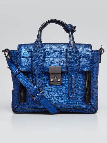 3.1 Phillip Lim Electric Blue Shark Embossed Leather Mini Pashli Satchel Bag | Yoogi's Closet 3.1 Phillip Lim Electric Blue Shark Embossed Leather Mini Pashli Satchel Bag | Yoogi's Closet