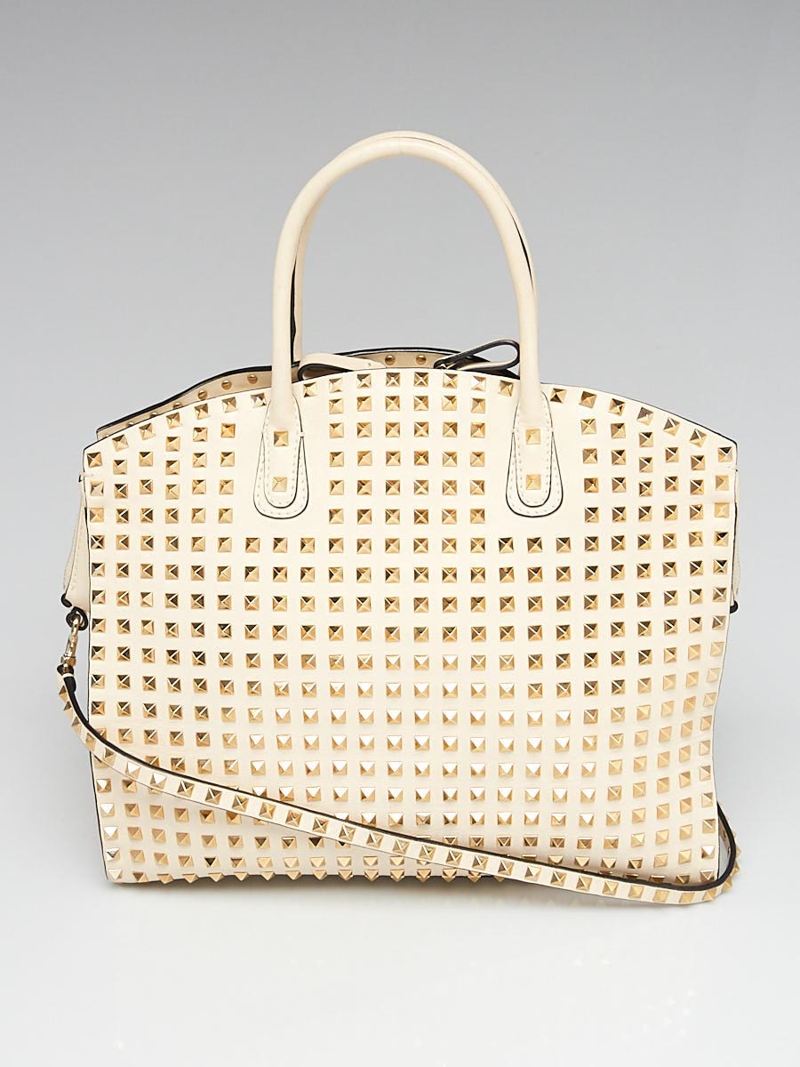 Valentino Ivory Leather Rockstud All Over Double Handle Dome Tote Bag