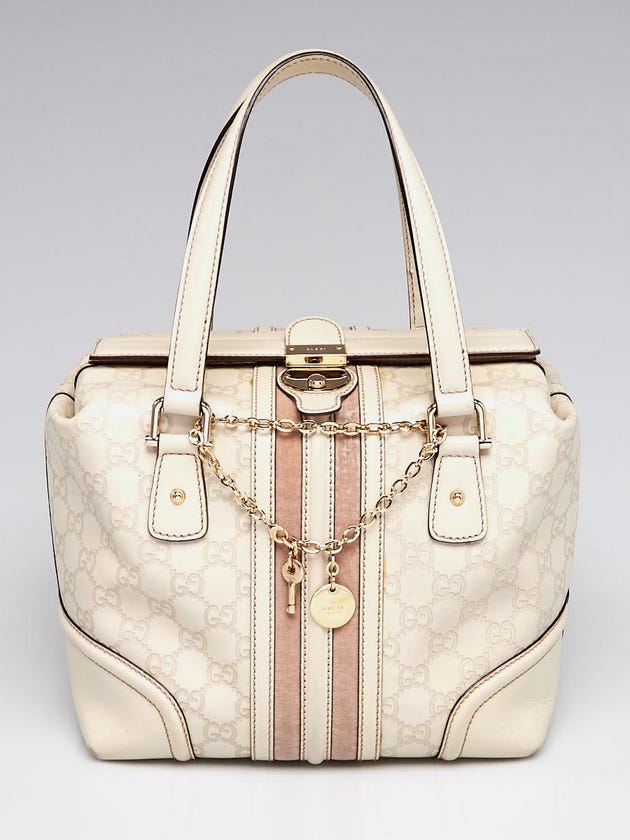 Gucci White GG Embossed Leather Treasure Small Boston Bag