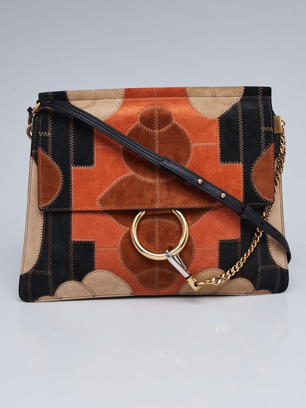 Chloe Black Multicolor Patchwork Suede Leather Medium Faye Bag