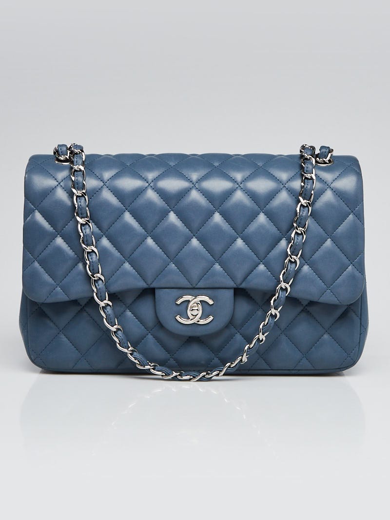 Chanel Blue Quilted Lambskin Leather Classic Jumbo Double Flap Bag