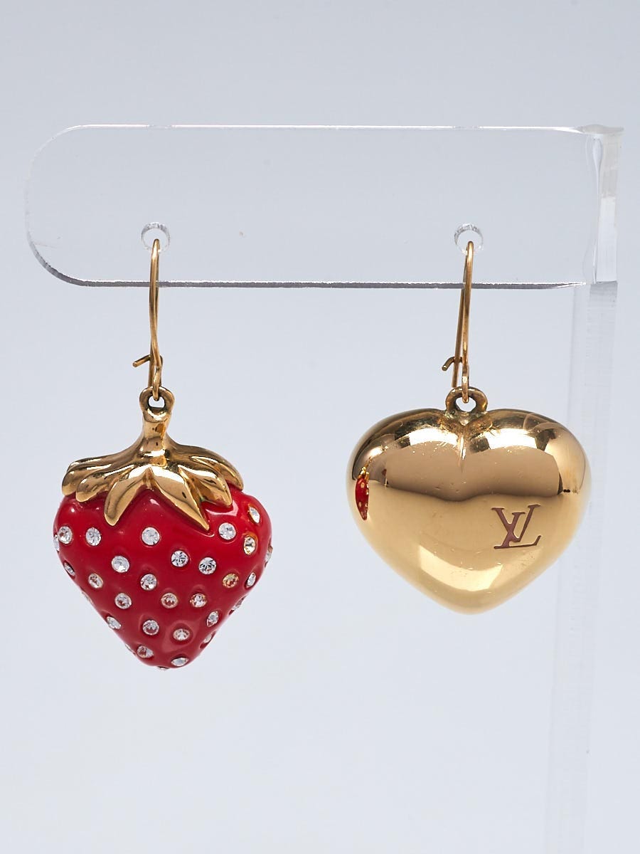 Louis Vuitton Goldtone Metal and Crystals Strawberry Heart Earrings -  Yoogi's Closet