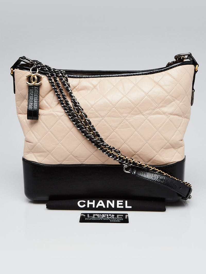 Chanel Beige/Black Quilted Leather Large Gabrielle Hobo Bag