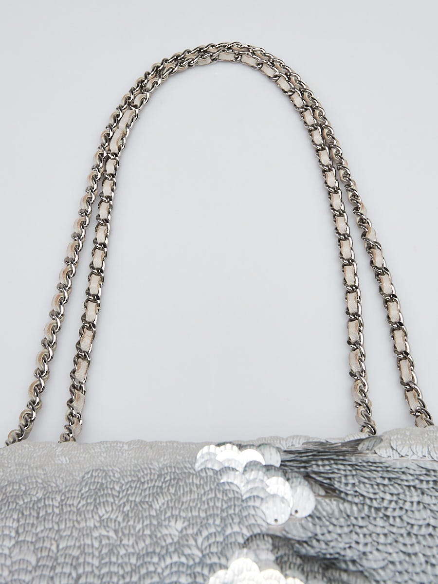 Chanel - Black and Silver Sequin Mini Flap Bag Silver Hardware