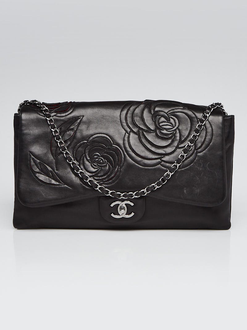 Chanel Black Lambskin and Tweed Camellia Petals Flap Bag - Yoogi's Closet