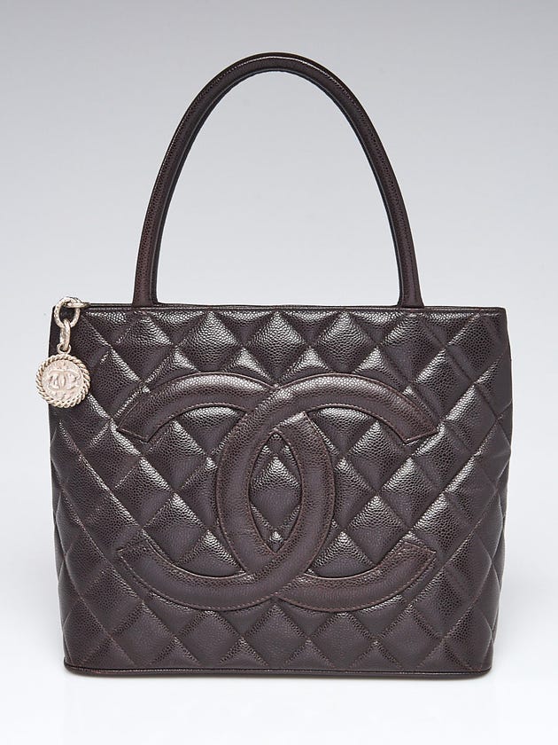 Chanel Dark Brown Quilted Caviar Leather Medallion Tote Bag