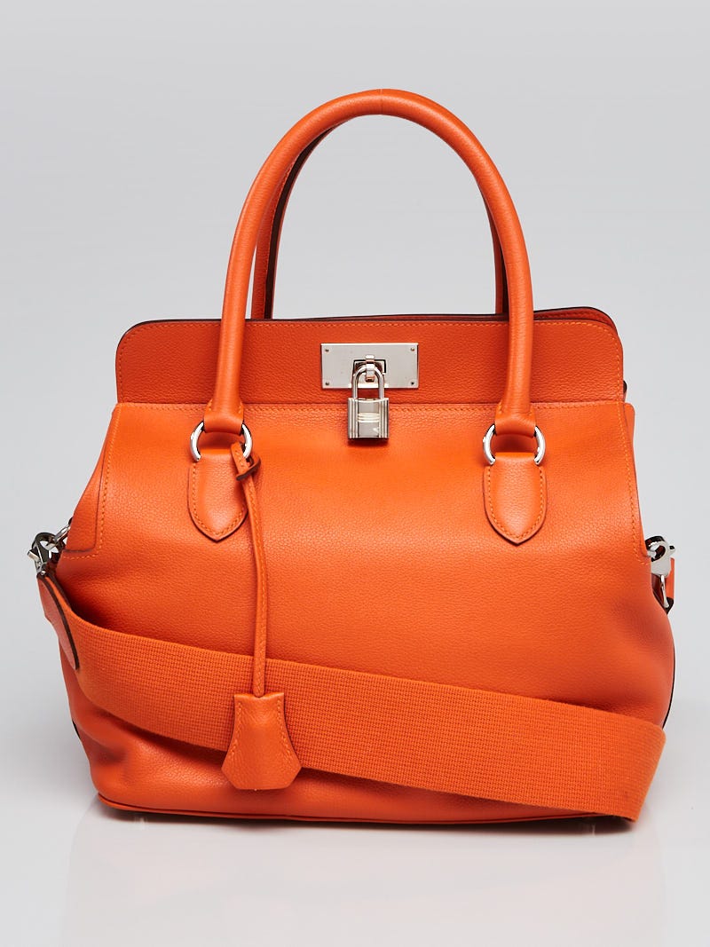 Hermes 26cm Orange Evercolor Leather Palladium Plated Toolbox Bag