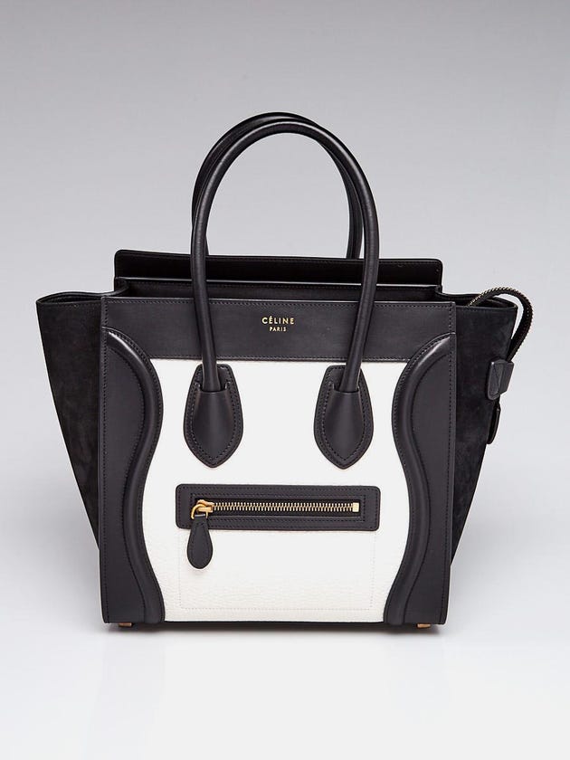 Celine Black/White Leather/Nubuck Micro Luggage Tote Bag