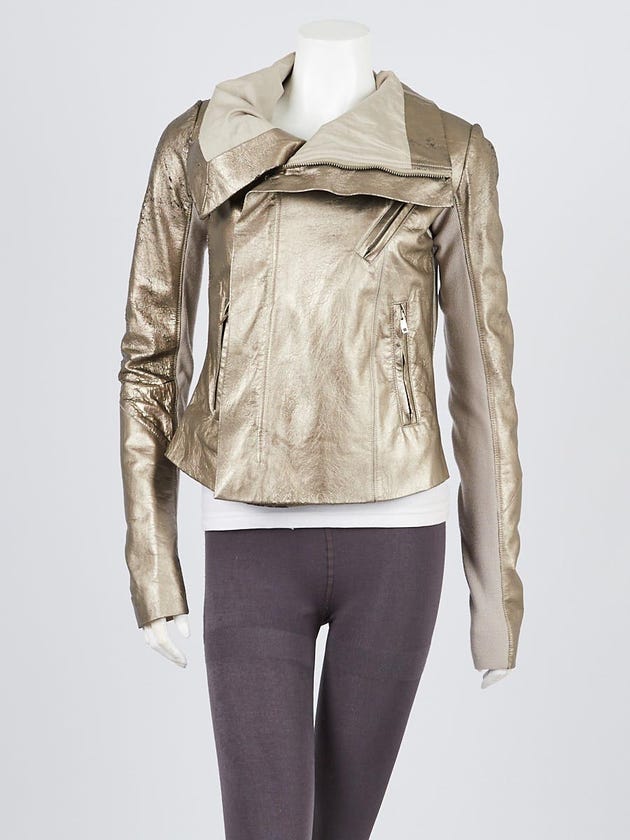Rick Owens Gold Distressed Leather Moto Jacket Size 10/44