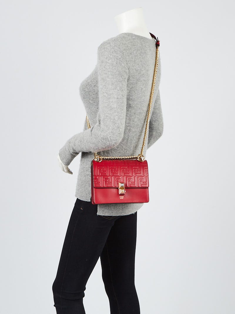 Fendi Red Embossed Leather I Kan Chain Small Shoulder Bag