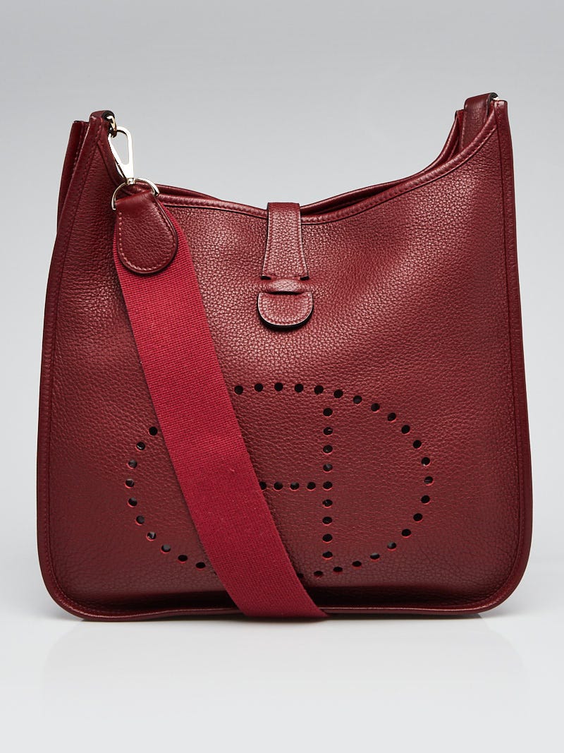 Hermes Rouge H Clemence Leather Evelyne GM II Bag - Yoogi's Closet