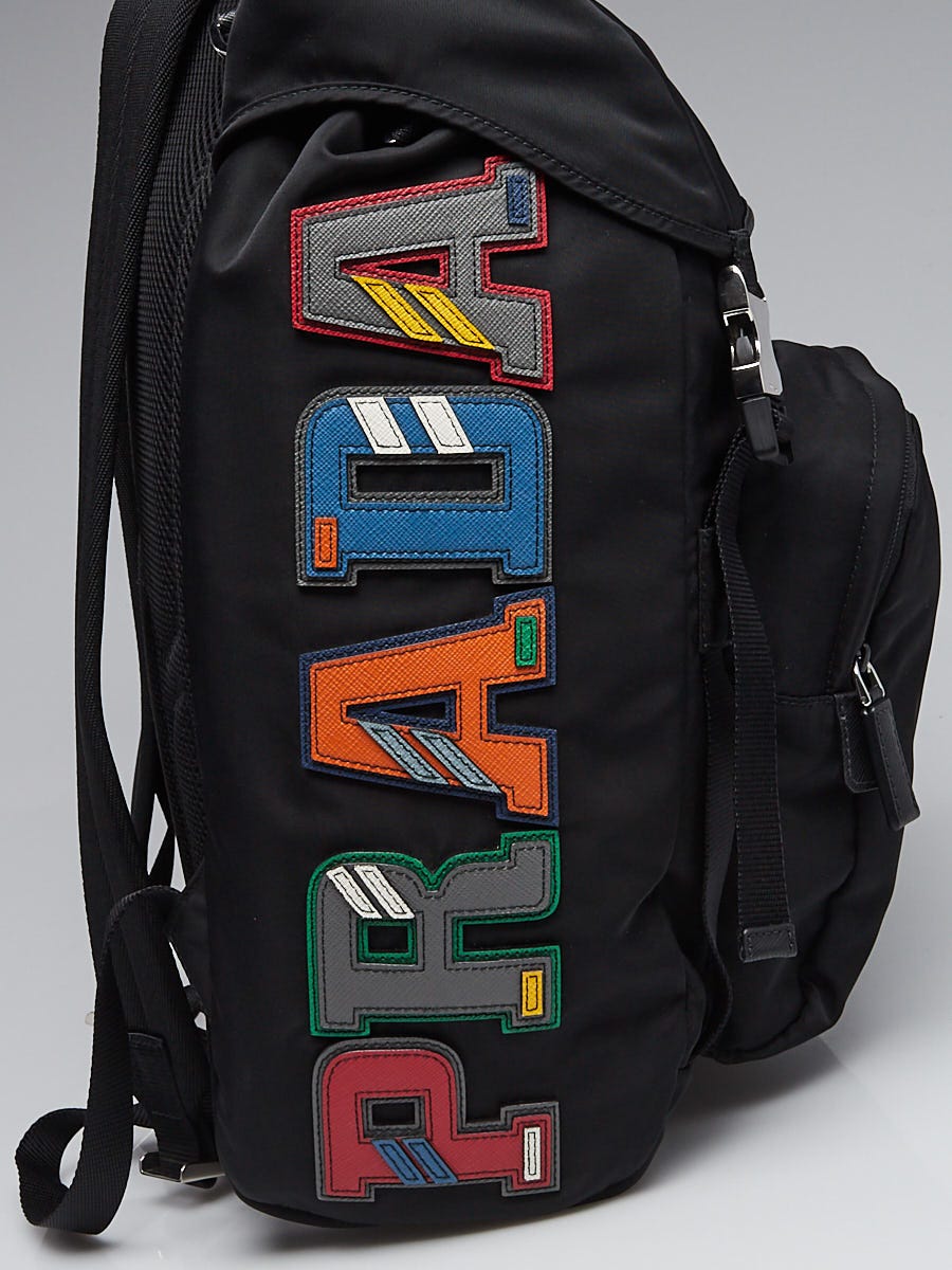 Prada Black Tessuto Nylon and Saffiano Logo Backpack Bag