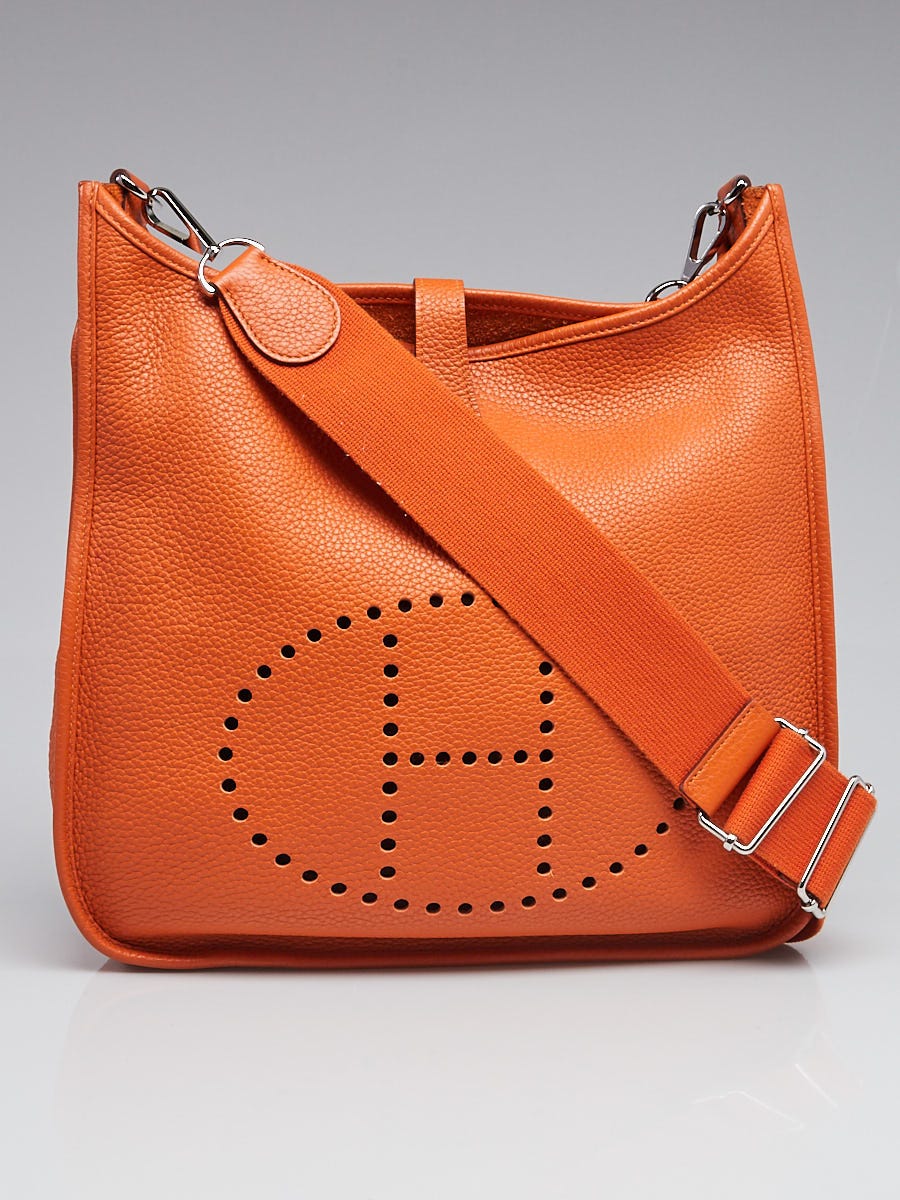 Hermes Orange Clemence Leather Evelyne GM III Bag - Yoogi's Closet