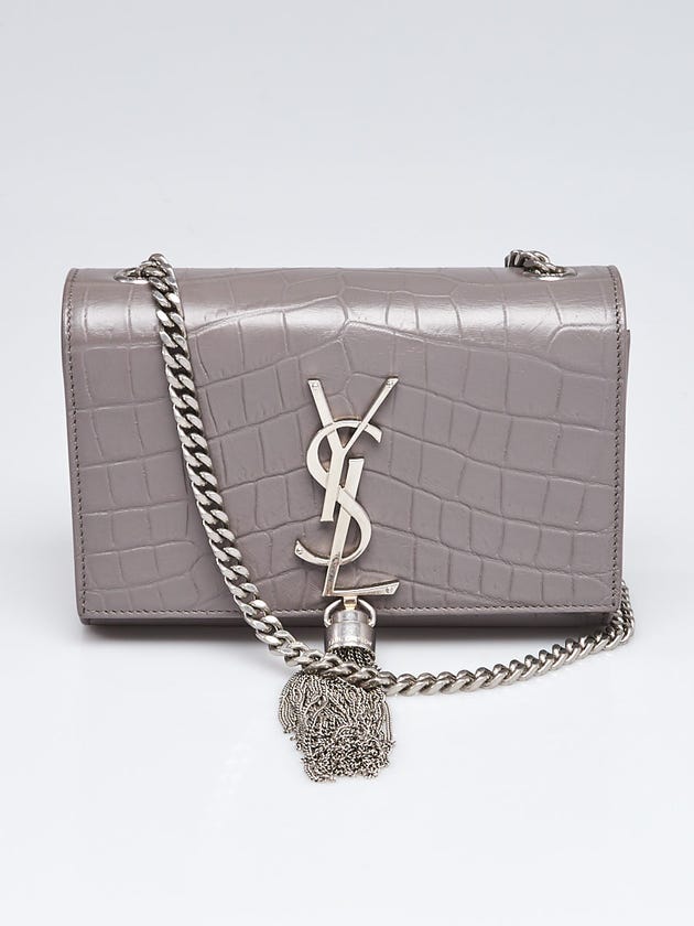 Yves Saint Laurent Grey Croc Embossed Leather Small Kate Tassel Bag