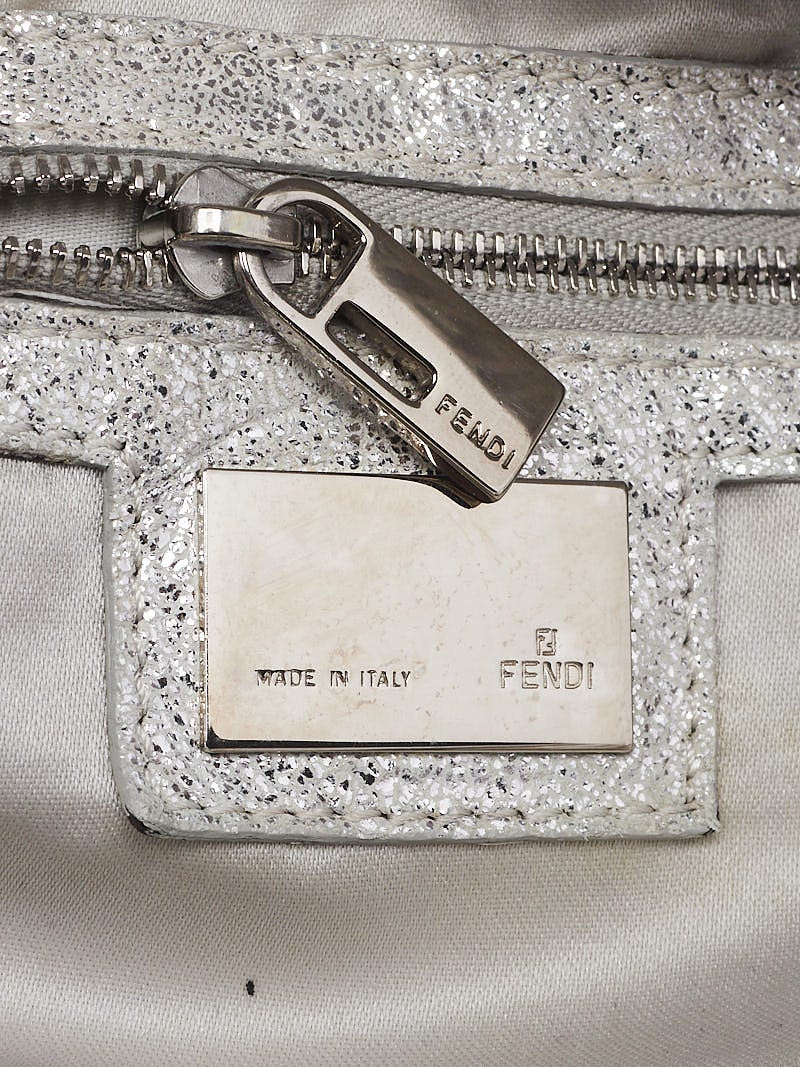 Fendi Silver Zucchino Canvas Forever Baguette Bag 8BR003