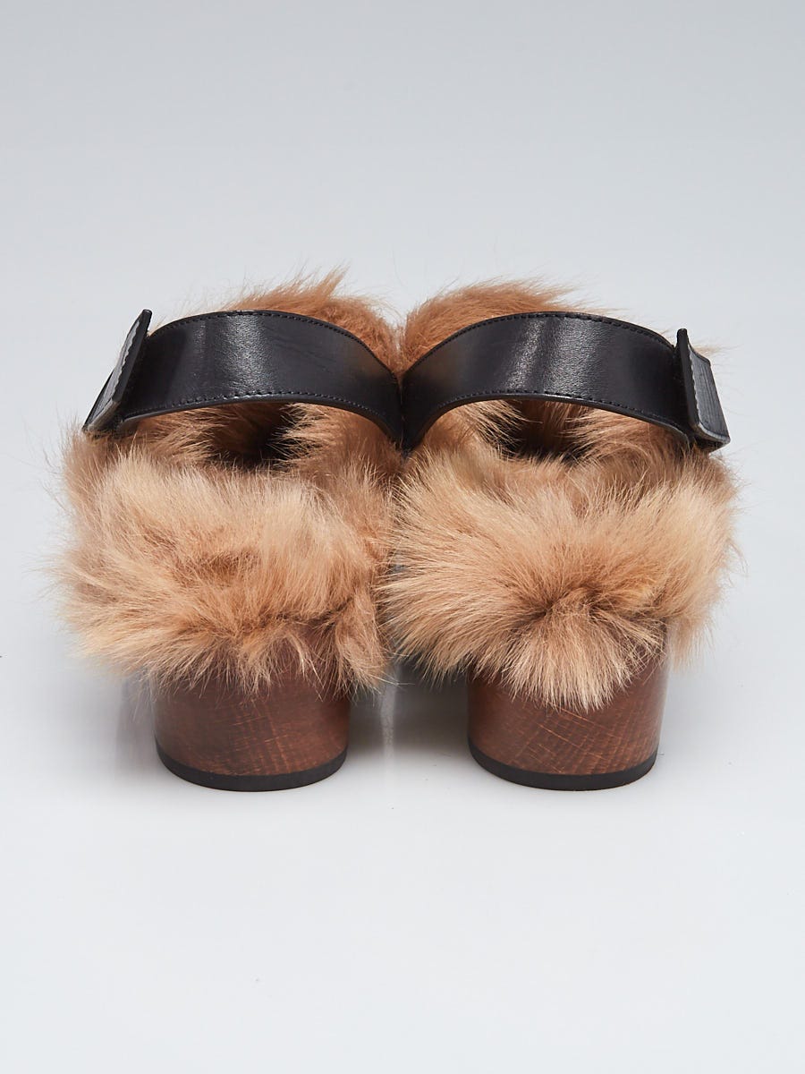 gucci ハラコ&ファー　ライダース Gucci Black Leather and Fur Slingback Amstel Clogs Size 11.5