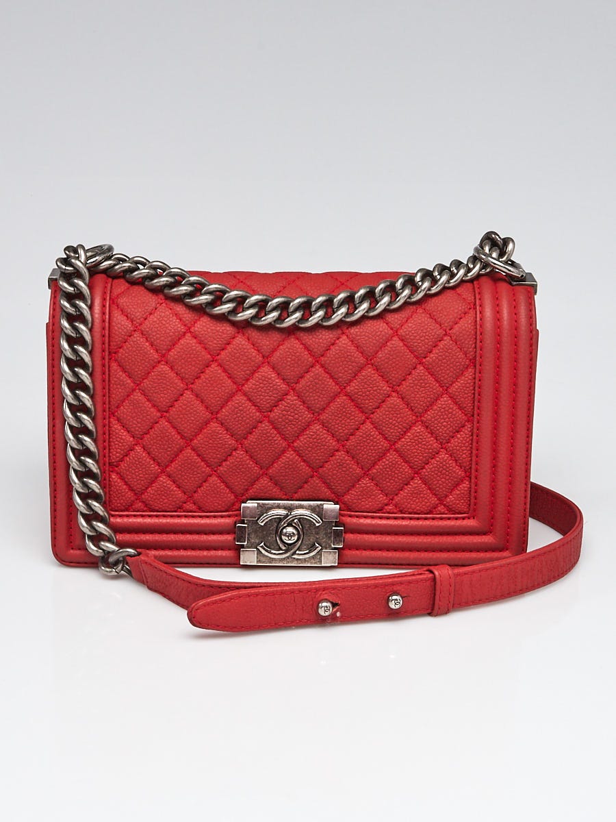 Chanel Red Quilted Matte Caviar Leather Medium Boy Bag - Yoogi's
