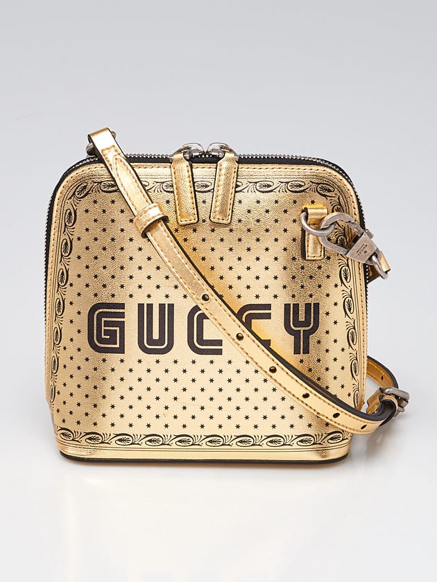 Gucci Gold/Black Leather GUCCY Mini Crossbody Bag