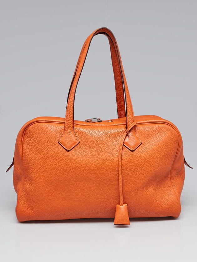Hermes 35cm Orange Clemence Leather Palladium Plated Victoria II Bag