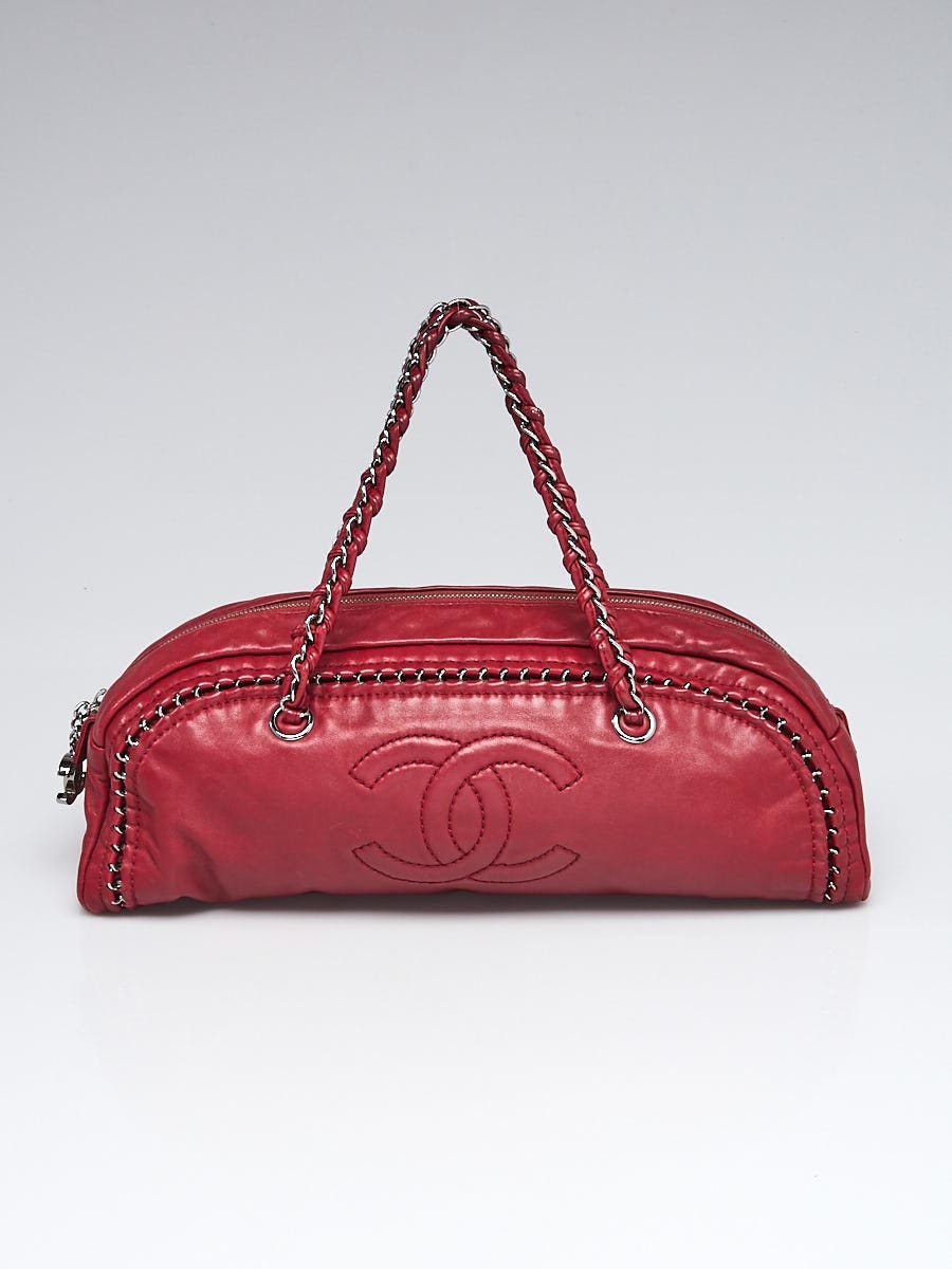 CHANEL Smooth Calfskin Petit Luxe Ligne Bowler Satchel Bag Red-US