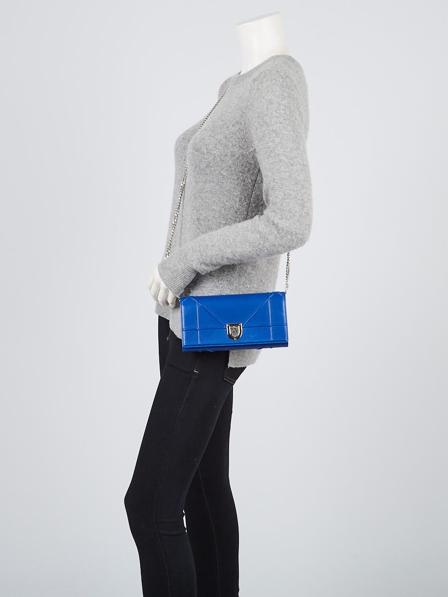 Christian Dior Blue Calfskin Leather Diorama Wallet on Chain Bag