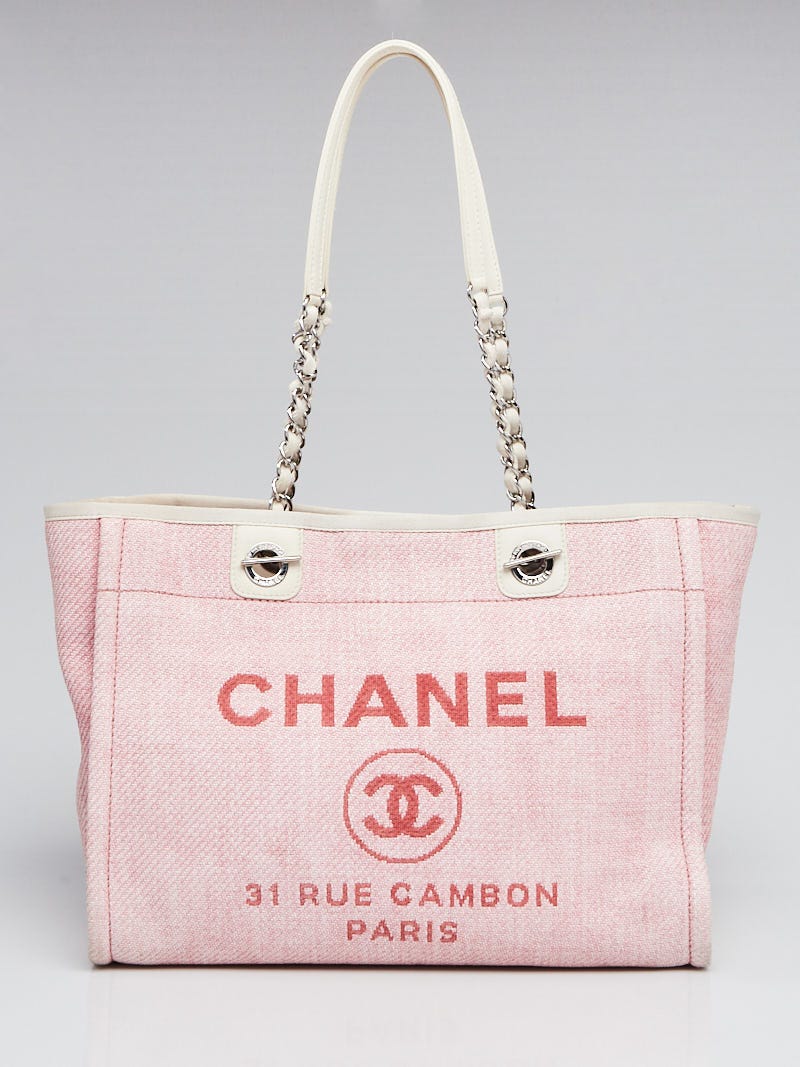 Chanel Pink Canvas Deauville Medium Tote Bag - Yoogi's Closet