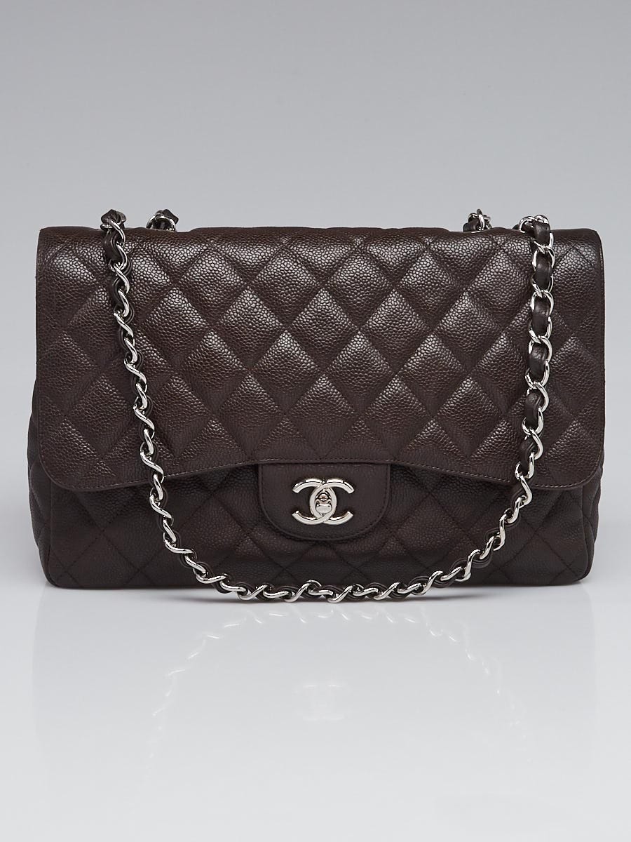 Chanel Dark Brown Quilted Caviar Leather Classic Jumbo Single Flap Bag -  Yoogi's Closet
