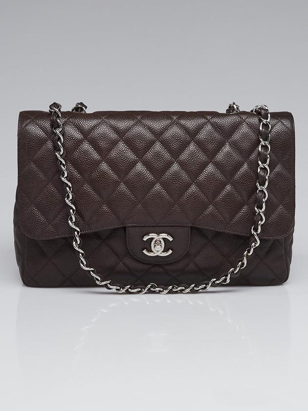 Chanel Dark Brown Quilted Caviar Leather Classic Jumbo Single Flap Bag
