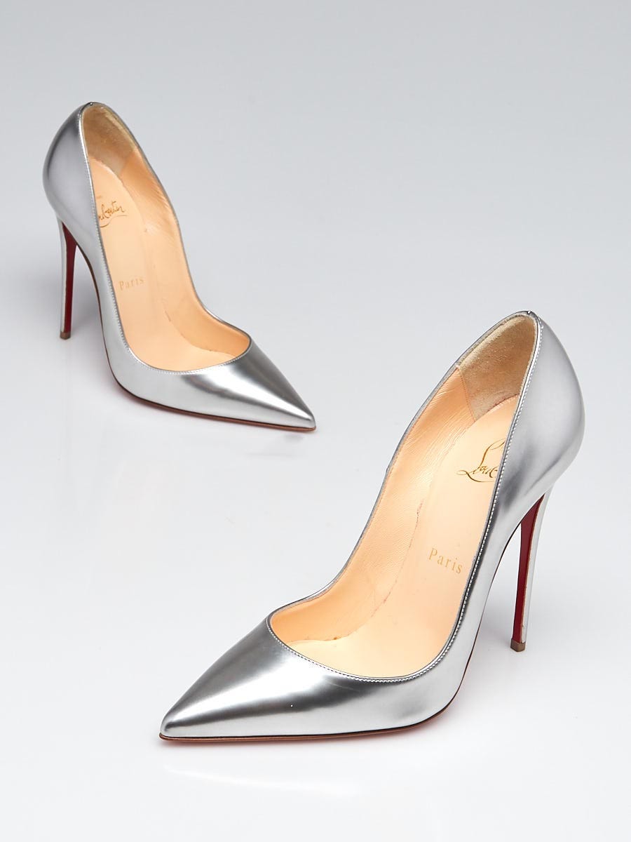 Christian Louboutin Silver Matte Patent Leather So Kate 120 Pumps