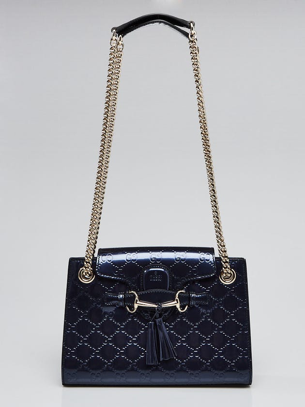 Gucci Blue Guccissima Patent Leather Emily Original Chain Small Shoulder Bag