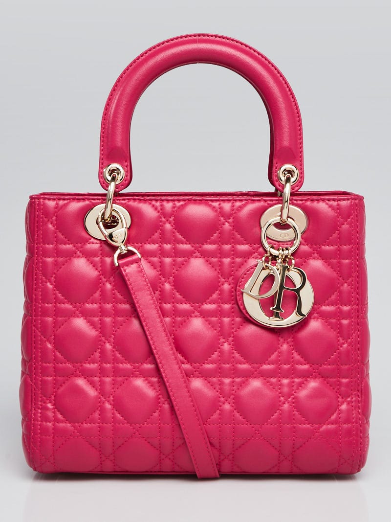 Dior Lady Dior Medium Cannage Lambskin Fuchsia Pink Bag