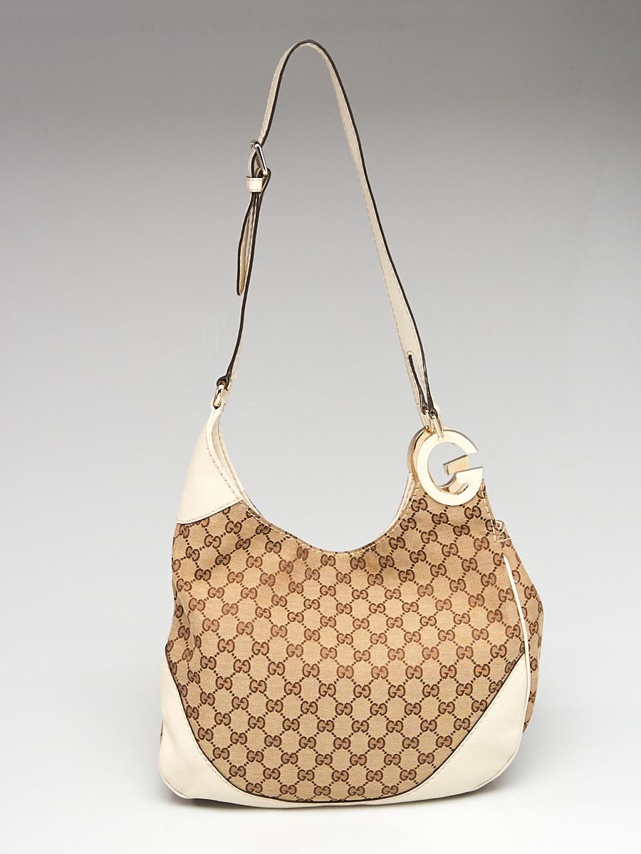 Gucci Beige/White GG Canvas Charlotte Hobo Bag | Yoogi's Closet