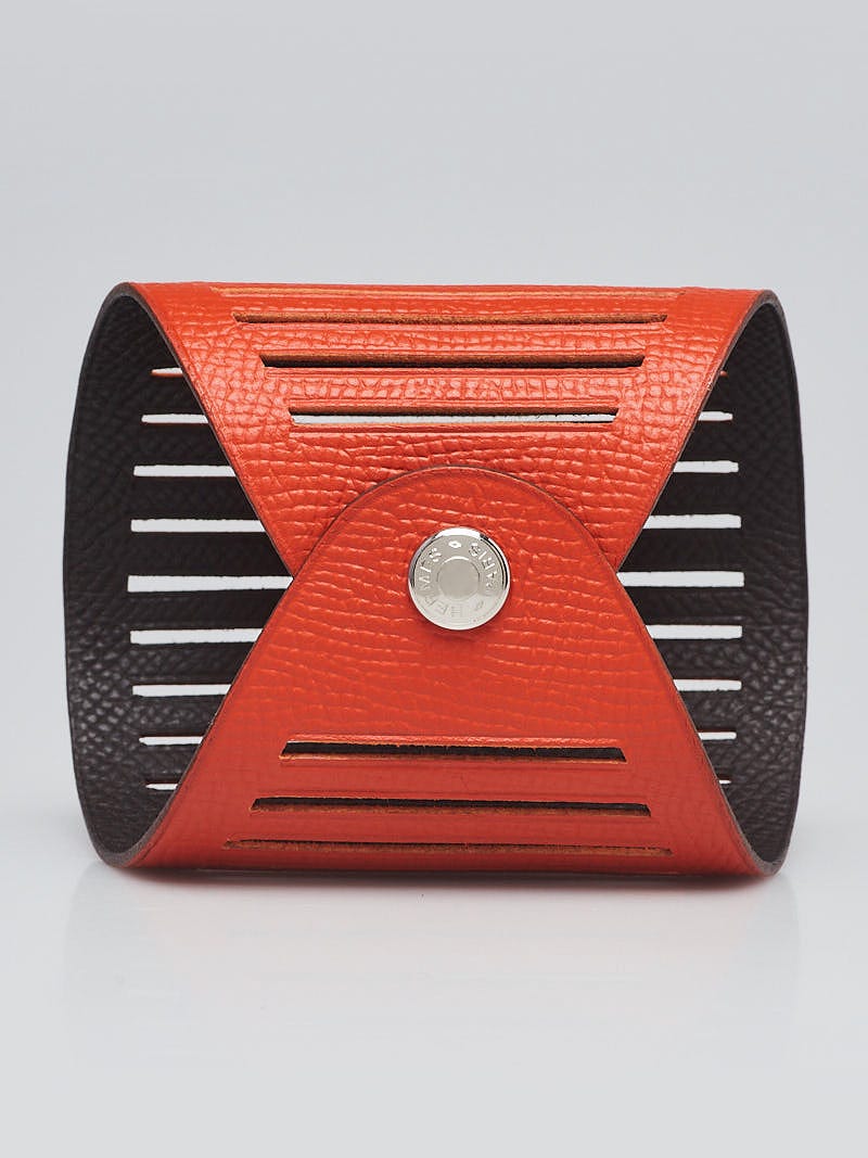 Hermes Orange/Ebene Epsom Leather Petit H Open-Weave Bracelet