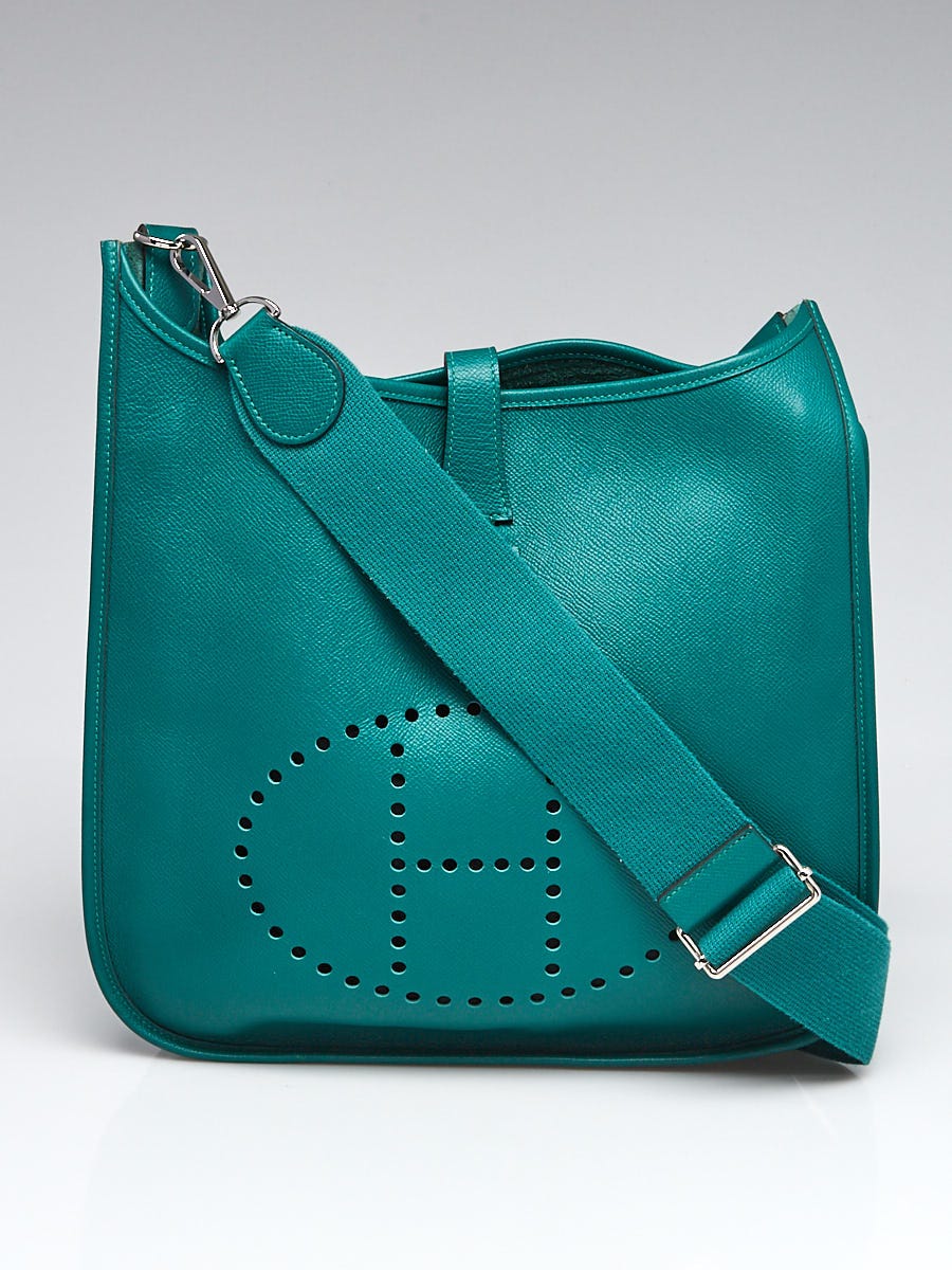 Hermes Malachite Epsom Leather Palladium Plated Evelyne GM III Bag