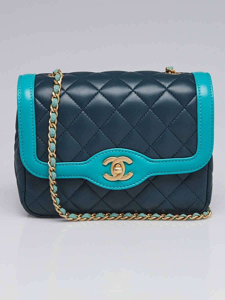 Chanel Navy Blue/Turquoise Quilted Lambskin Leather Two Tone Day