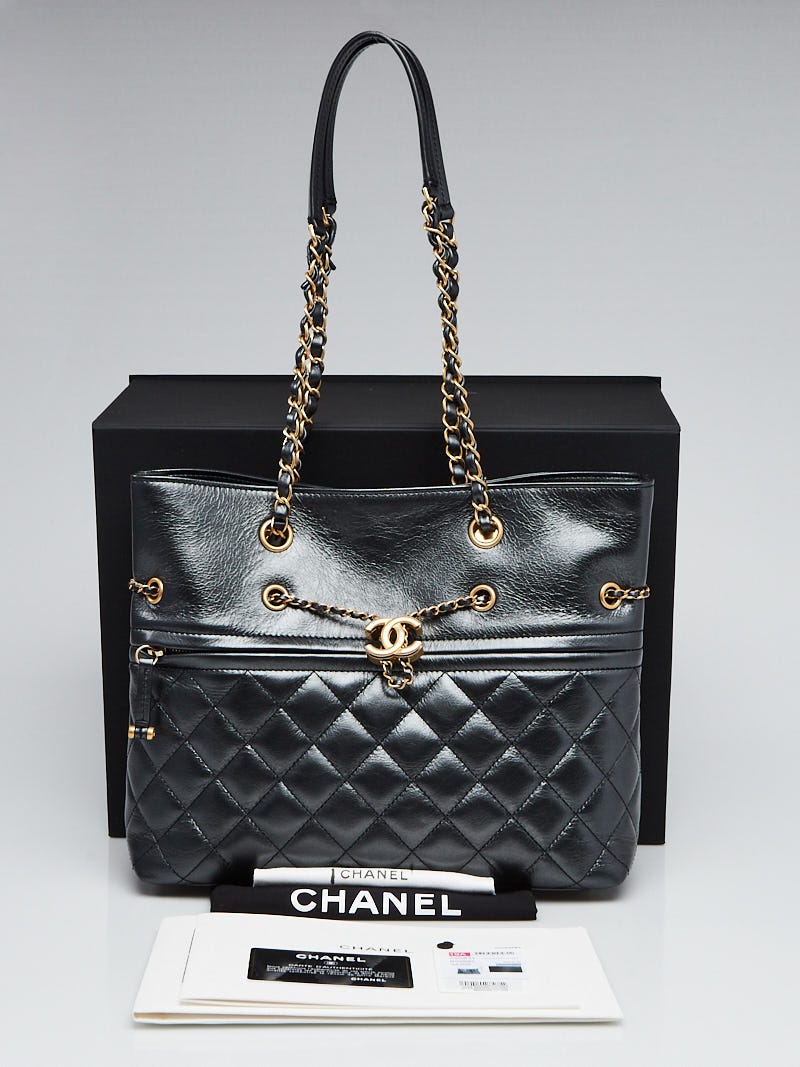 Chanel Black Quilted Leather Drawstring Shopping Tote Bag - Yoogi's Closet