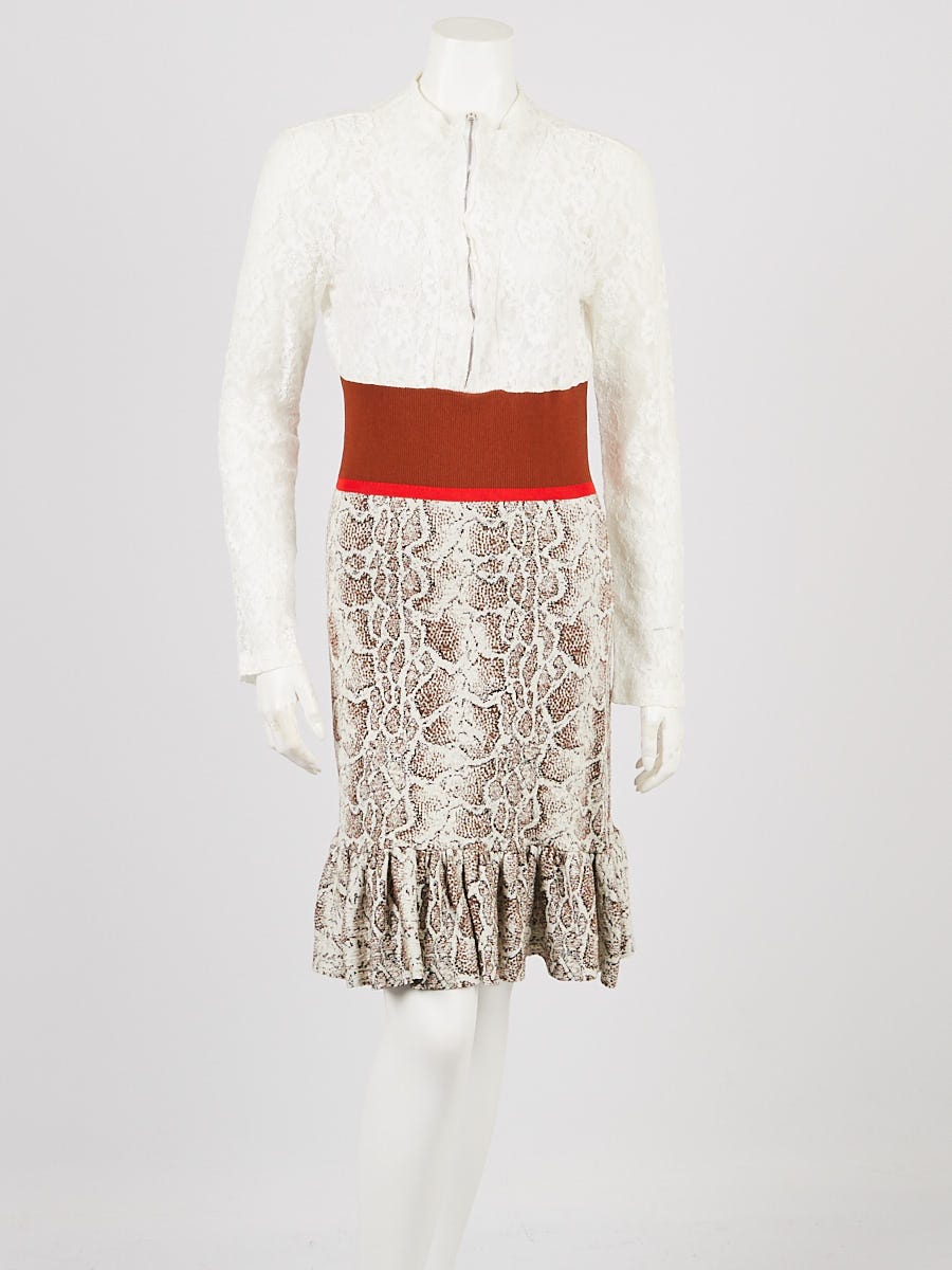 Chloe Multicolor Brown Lace and Knit Long Sleeved Dress Size M