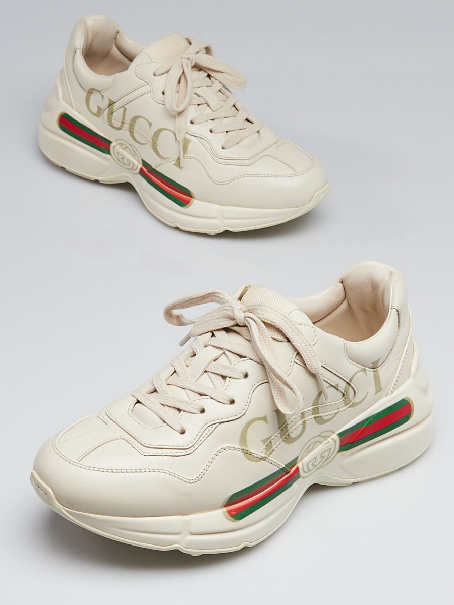 Women's Ivory Leather Rhyton Vintage Gucci Logo Sneaker