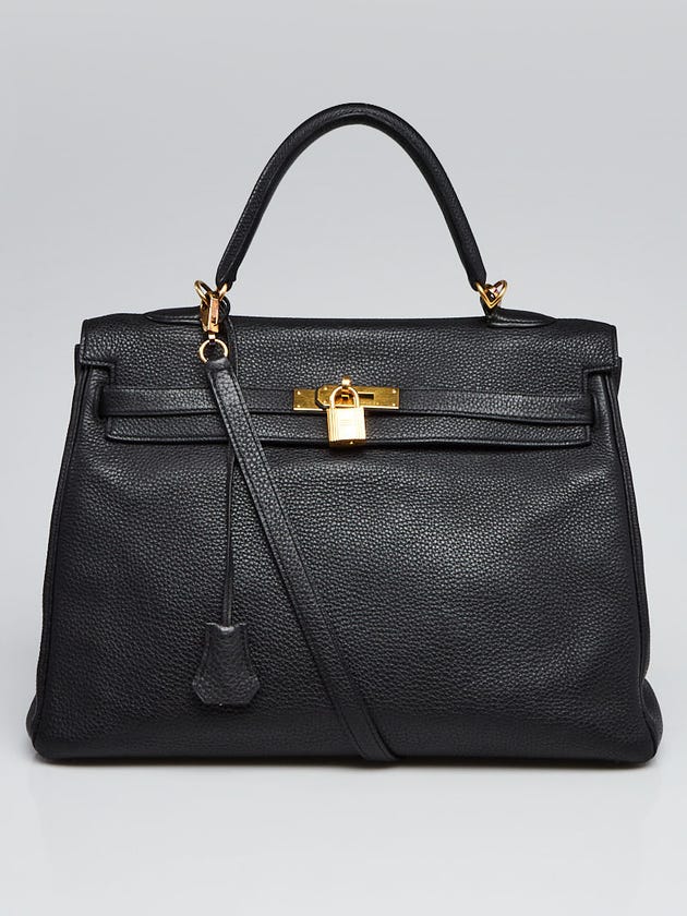 Hermes 35cm Black Togo Leather Gold Plated Kelly Retourne Bag