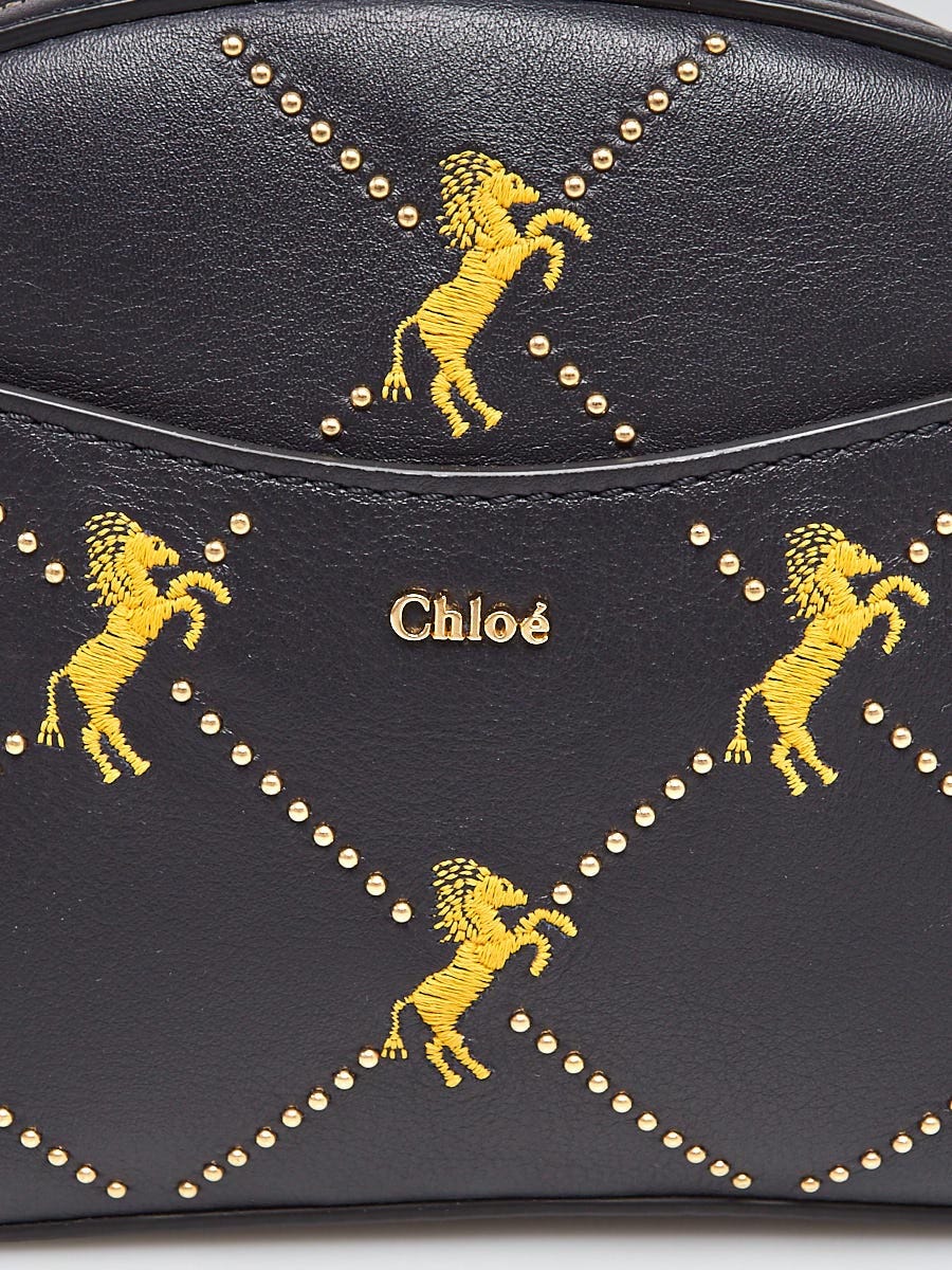 Chloe Full Blue Leather Embroidered Horse Shoulder Bag Yoogi s Closet