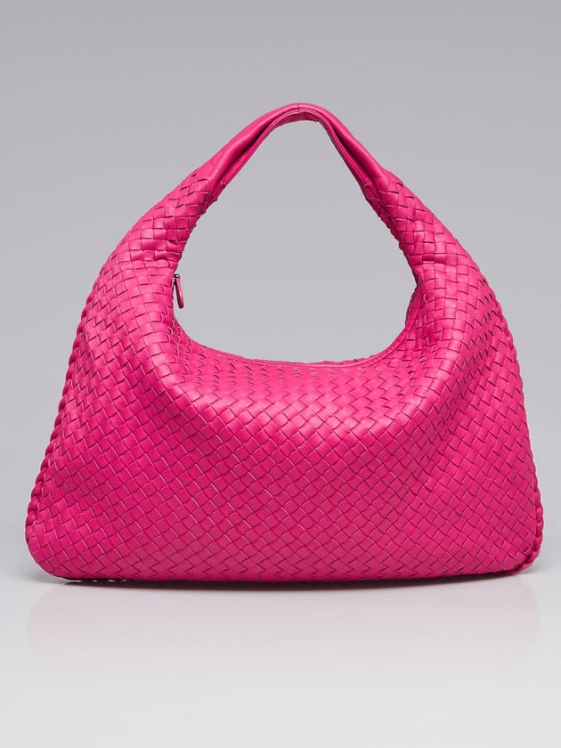 Bottega Veneta Shock Pink Intrecciato Woven Nappa Leather Large Veneta Hobo Bag