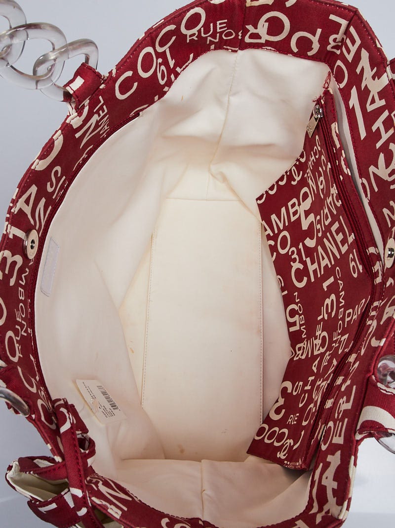 Chanel Red/White Coco Print Canvas Beach Tote Bag - Yoogi's Closet