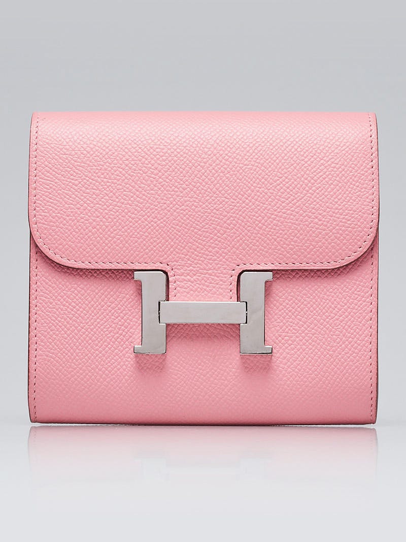 Hermes Rose Confetti Epsom Leather Palladium Plated Constance Compact Wallet  - Yoogi's Closet